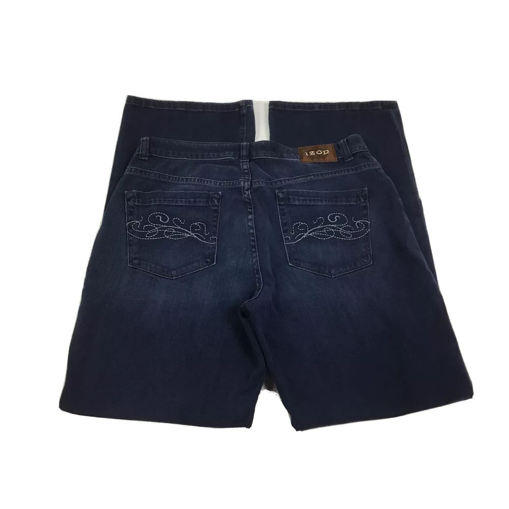IZOD Just Right Bootcut Jeans women Size 14 stretch Blue‎ med rise embroidered